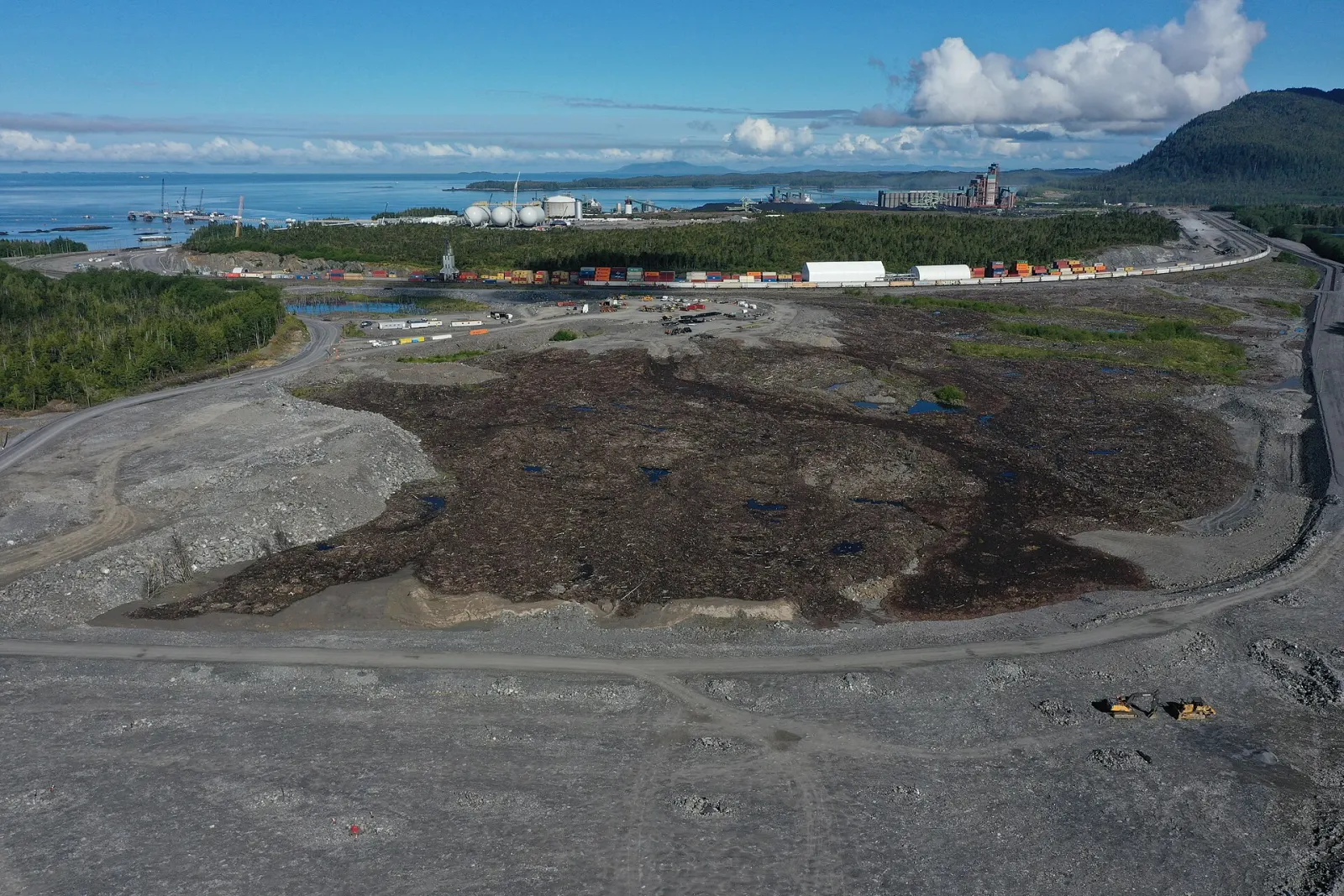Ridley Island at the Port of Prince Rupert, British Columbia, photographed June 2026 — illustrative; site works and rail-served container storage on the island, the CANXPORT facility is not identified in this frame. Photo: WindBorneListener/Wikimedia Commons (CC0)